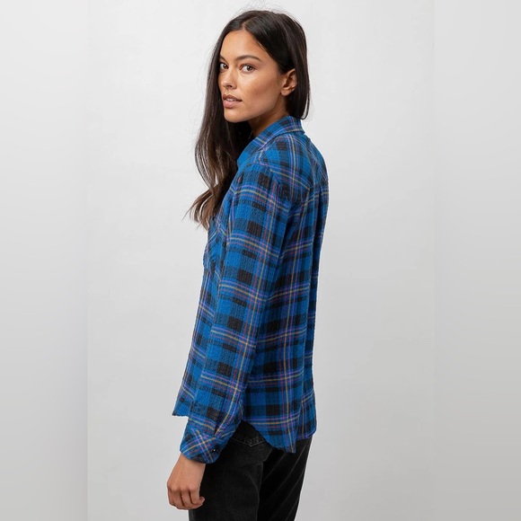 Rails Dutton Flannel Shirt Cobalt Black Citrus Sz small. So soft! Stretchy! EUC - Picture 3 of 11